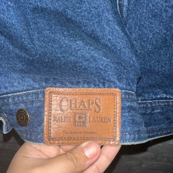 VTG Men's Chaps Ralph Lauren Blue Denim Jacket Leather Collar Flannel Lined sz M - Picture 5 of 6